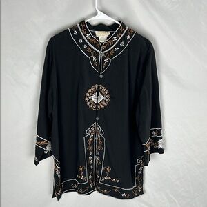 International Apparel Mart Vintage Black Embroidered Button Down Tunic -One Size